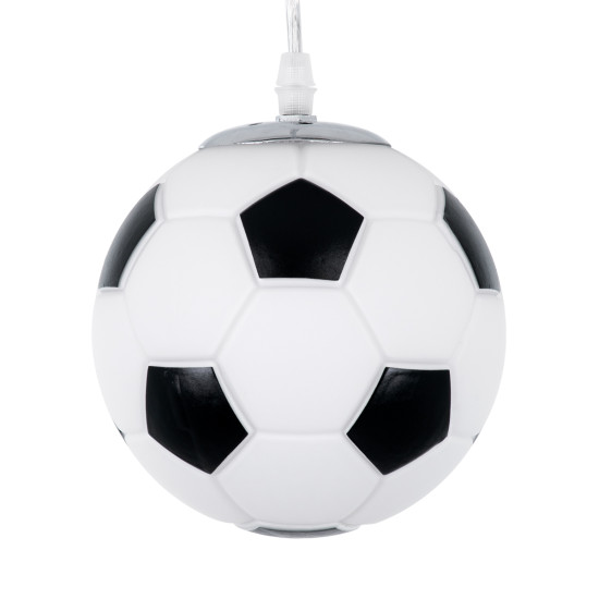 GloboStar® FOOTBALL 00643 Παιδικό Κρεμαστό Φωτιστικό Μπάλα Μονόφωτο 1 x E27 IP20 Λευκό & Μαύρο Γυαλί - Μ15 x Π15 x Y18cm