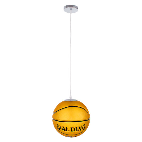 GloboStar® SPALDING NBA 00649 Παιδικό Κρεμαστό Φωτιστικό Μπάλα Μονόφωτο 1 x E27 IP20 Πορτοκαλί & Μαύρο Γυαλί - Μ25 x Π25 x Υ25cm