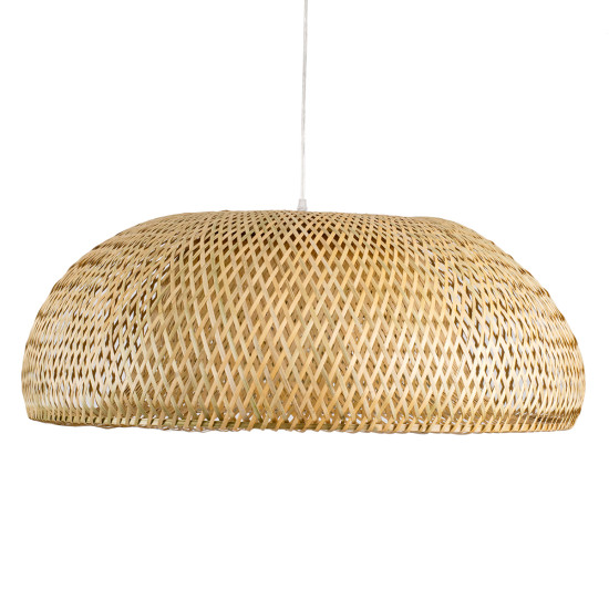 GloboStar® SAN TROPEZ 00674 Boho Κρεμαστό Φωτιστικό Οροφής Μονόφωτο 1 x E27 Καφέ Ξύλινο Μπαμπού Φ80 x Υ28cm