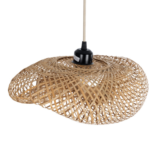 GloboStar® MEXICO 00718 Boho Κρεμαστό Φωτιστικό Ανάρτηση Μονόφωτο 1 x E27 IP20 Μπεζ Ξύλο - Μ40 x Π30 x Y18cm