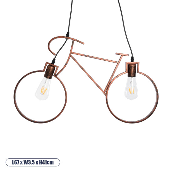 GloboStar® BIKE 00868 Vintage Κρεμαστό Φωτιστικό Οροφής Δίφωτο 2 x E27 Καφέ Σκουριά Μεταλλικό Μ67 x Π1.5 x Υ41cm