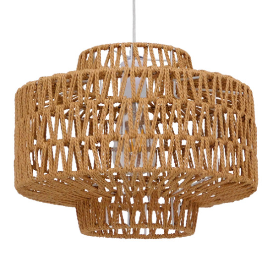 GloboStar® JENSON 00909 Boho Κρεμαστό Φωτιστικό Πλέγμα Μονόφωτο 1 x E27 IP20 Μπεζ Σχοινί - Μ33 x Π33 x Y35cm