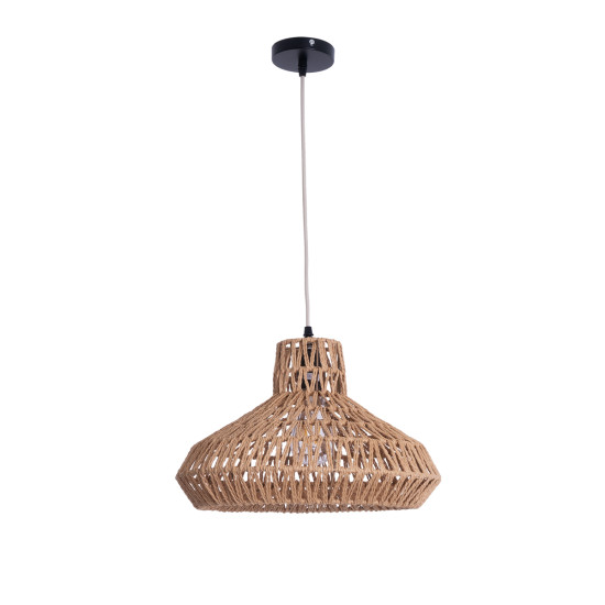 GloboStar® JENSON 00910 Boho Κρεμαστό Φωτιστικό Πλέγμα Μονόφωτο 1 x E27 IP20 Μπεζ Σχοινί - Μ38 x Π38 x Υ24cm