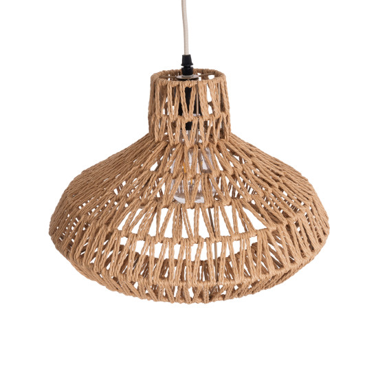 GloboStar® JENSON 00910 Boho Κρεμαστό Φωτιστικό Πλέγμα Μονόφωτο 1 x E27 IP20 Μπεζ Σχοινί - Μ38 x Π38 x Υ24cm