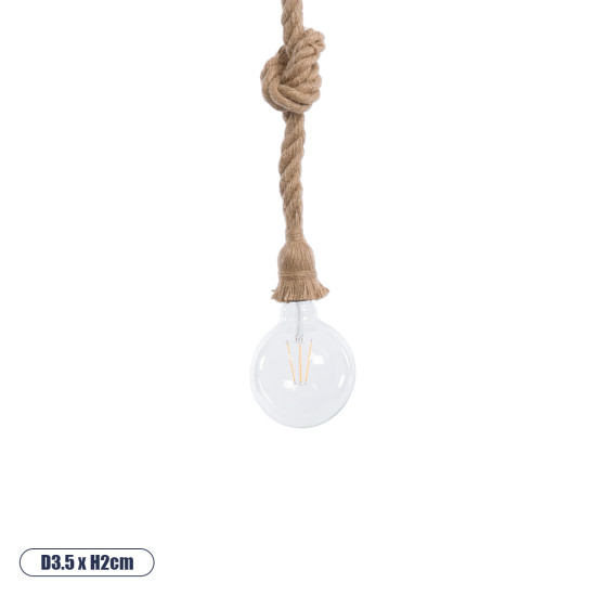 GloboStar® ROPE 01018 Vintage Industrial Κρεμαστό Φωτιστικό Οροφής Μονόφωτο 1 x E27 με 2 μέτρα Μπεζ Σχοινί Φ3.5 x Y200cm