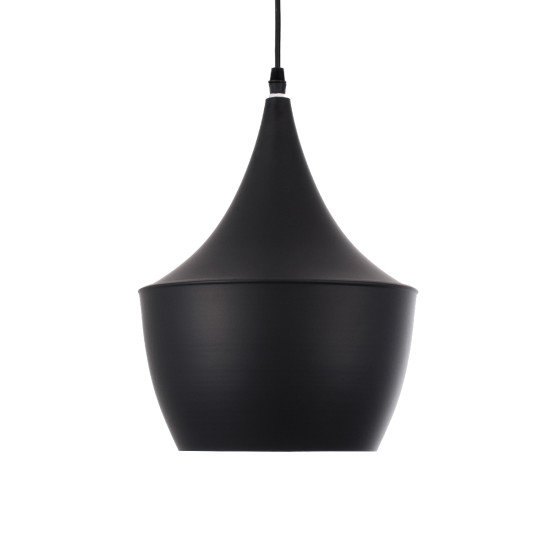 GloboStar® SHANGHAI BLACK 01025-A Μοντέρνο Κρεμαστό Φωτιστικό Οροφής Μονόφωτο 1 x E27 Μαύρο Μεταλλικό Καμπάνα Φ24 x Υ30cm