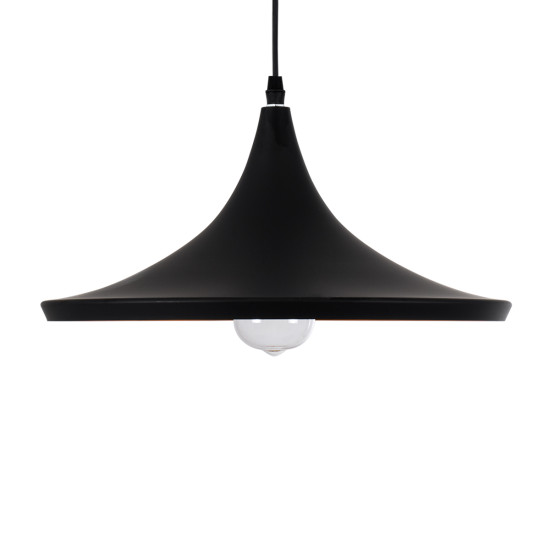 GloboStar® SHANGHAI BLACK 01025-B Μοντέρνο Κρεμαστό Φωτιστικό Οροφής Μονόφωτο 1 x E27 Μαύρο Μεταλλικό Καμπάνα Φ37 x Υ20cm