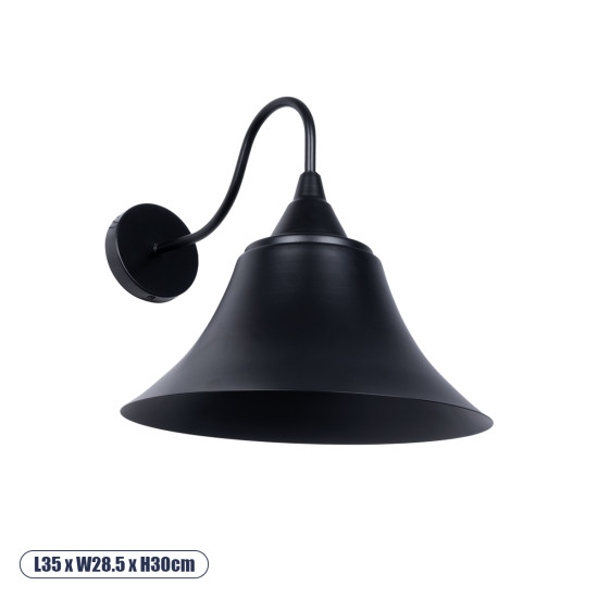 GloboStar® BELL 01038 Vintage Industrial Φωτιστικό Τοίχου - Απλίκα Μονόφωτο 1 x E27 AC 220-240V IP20 - Μ35 x Π28.5 x Υ30cm - Μαύρο Καμπάνα