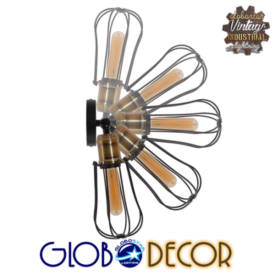 GloboStar® CATEL 01056 Vintage Industrial Φωτιστικό Τοίχου Απλίκα Μονόφωτο Μαύρο Μεταλλικό Πλέγμα Φ12 x Μ15 x Π12 x Υ32cm