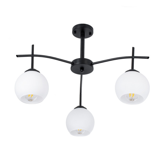 GloboStar® LUNA 01087 Μοντέρνο Φωτιστικό Οροφής Τριφωτο 3 x E27 AC220-240V IP20 - Φ45 x Υ40cm - Μαύρο Μεταλλικό με Λευκό Γυαλί Καμπάνα