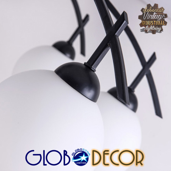 GloboStar® LUNA 01088 Μοντέρνο Φωτιστικό Οροφής Πολύφωτο 5 x E27 Μαύρο Μεταλλικό με Λευκό Γυαλί Καμπάνα Φ63 x Y39cm