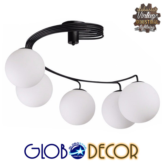 GloboStar® SELINA 01090 Μοντέρνο Φωτιστικό Οροφής Πολύφωτο Μαύρο Μεταλλικό με Λευκό Γυαλί Φ63 x Y47cm