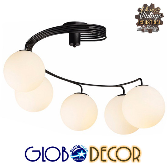 GloboStar® SELINA 01090 Μοντέρνο Φωτιστικό Οροφής Πολύφωτο Μαύρο Μεταλλικό με Λευκό Γυαλί Φ63 x Y47cm