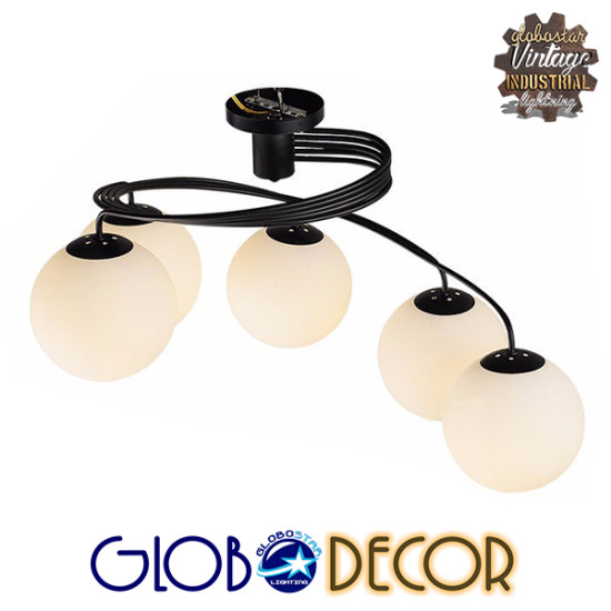 GloboStar® SELINA 01090 Μοντέρνο Φωτιστικό Οροφής Πολύφωτο Μαύρο Μεταλλικό με Λευκό Γυαλί Φ63 x Y47cm