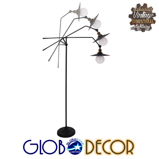 GloboStar® WYNGE 01101 Vintage Industrial Φωτιστικό Δαπέδου Μονόφωτο 1 x E27 Μαύρο Μεταλλικό με Χρυσό Ντουί Μ95 x Π27 x Υ174cm