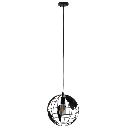 GloboStar® EARTH 01205 Vintage Industrial Κρεμαστό Φωτιστικό Οροφής Μονόφωτο 1 x E27 Μαύρο Μεταλλικό Πλέγμα Φ30 x Υ30cm