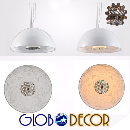 GloboStar® SERENIA 01271 Μοντέρνο Κρεμαστό Φωτιστικό Καμπάνα Μονόφωτο 1 x E27 IP20 Λευκό Μέταλλο με Λευκό Γύψο - Μ60 x Π60 x Υ30cm