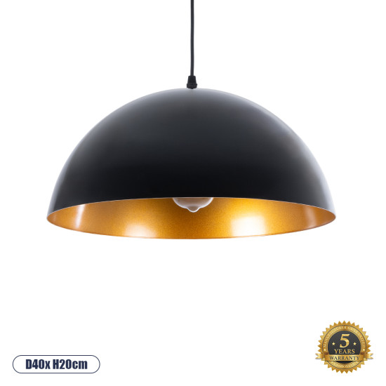 GloboStar® LUNE 01341 Μοντέρνο Κρεμαστό Φωτιστικό Καμπάνα Μονόφωτο 1 x E27 IP20 Μαύρο & Χρυσό Μέταλλο - Μ40 x Π40 x Υ20cm