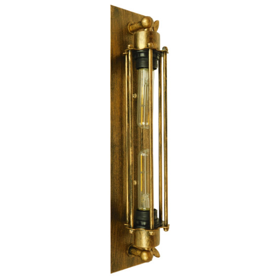 GloboStar® FINLEY 01568 Vintage Industrial Φωτιστικό Τοίχου Απλίκα Δίφωτο Χρυσό Σκουριά Μεταλλικό Πλέγμα Μ9.5 x Π10 x Υ47cm