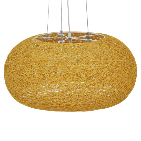 GloboStar® FIJI INCASS 01628 Vintage Κρεμαστό Φωτιστικό Καμπάνα Πολύφωτο 5 x E27 IP20 Μπέζ Rattan - Μ60 x Π60 x Υ29cm