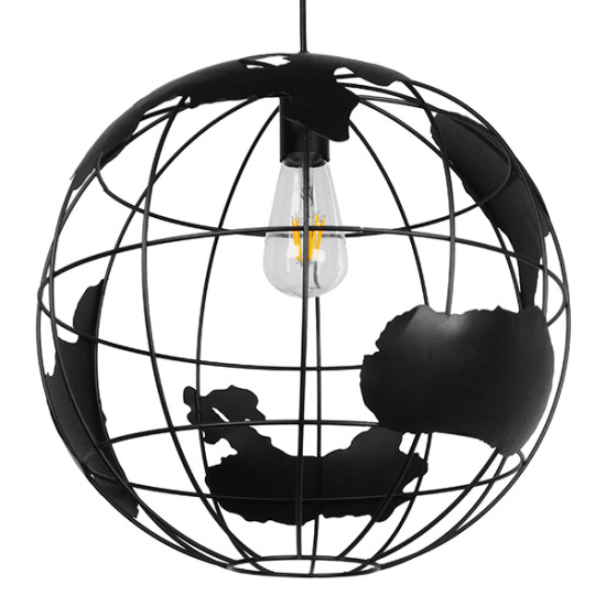 GloboStar® EARTH 01663 Vintage Κρεμαστό Φωτιστικό Φιγούρα Μονόφωτο 1 x E27 IP20 Μαύρο Μέταλλο - Μ41 x Π41 x Y41cm