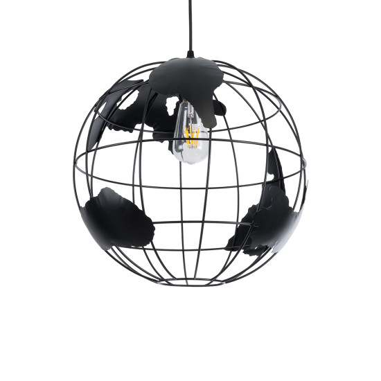 GloboStar® EARTH 01663 Vintage Κρεμαστό Φωτιστικό Φιγούρα Μονόφωτο 1 x E27 IP20 Μαύρο Μέταλλο - Μ41 x Π41 x Y41cm