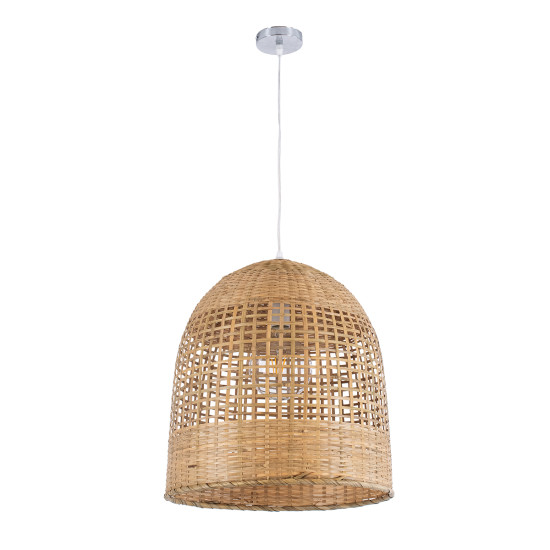 GloboStar® BORA-BORA 01735 Boho Μοντέρνο Κρεμαστό Φωτιστικό Οροφής Μονόφωτο 1 x E27 Μπεζ Μπαμπού Καμπάνα Φ42 x Υ44cm