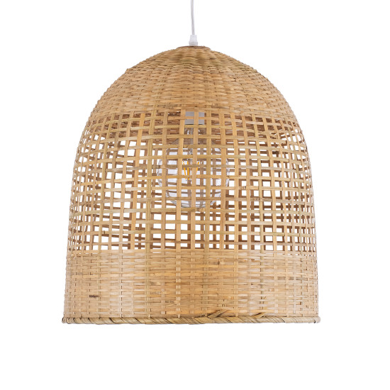 GloboStar® BORA-BORA 01735 Boho Μοντέρνο Κρεμαστό Φωτιστικό Οροφής Μονόφωτο 1 x E27 Μπεζ Μπαμπού Καμπάνα Φ42 x Υ44cm