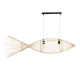 GloboStar® FISH 01927 Μοντέρνο Κρεμαστό Φωτιστικό Οροφής  2 x E27 AC 220-240V IP20 - Μ130 x Π42 x Υ42cm - Μπεζ Ξύλινο Πλέγμα