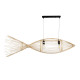 GloboStar® FISH 01927 Μοντέρνο Κρεμαστό Φωτιστικό Οροφής  2 x E27 AC 220-240V IP20 - Μ130 x Π42 x Υ42cm - Μπεζ Ξύλινο Πλέγμα