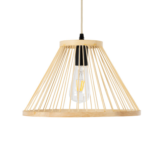 GloboStar® TYGEE 01930 Boho Κρεμαστό Φωτιστικό Πλέγμα Μονόφωτο 1 x E27 IP20 Μπεζ Ξύλο - Μ35 x Π35 x Υ22cm