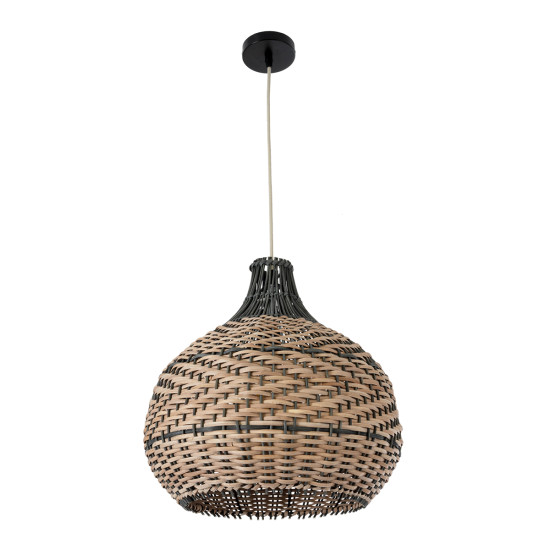 GloboStar® SEYCHELLES 01948 Boho Κρεμαστό Φωτιστικό Καμπάνα Μονόφωτο 1 x E27 IP20 Μπεζ, Χακί & Καφέ Ξύλο - Μ40 x Π40 x Υ40cm