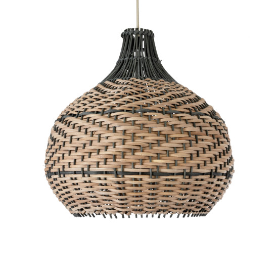 GloboStar® SEYCHELLES 01948 Boho Κρεμαστό Φωτιστικό Καμπάνα Μονόφωτο 1 x E27 IP20 Μπεζ, Χακί & Καφέ Ξύλο - Μ40 x Π40 x Υ40cm