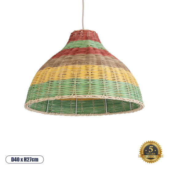 GloboStar® CABALLEROS 02053 Boho Κρεμαστό Φωτιστικό Καμπάνα Μονόφωτο 1 x E27 IP20 Πολύχρωμο Ξύλο - Μ40 x Π40 x Υ27cm