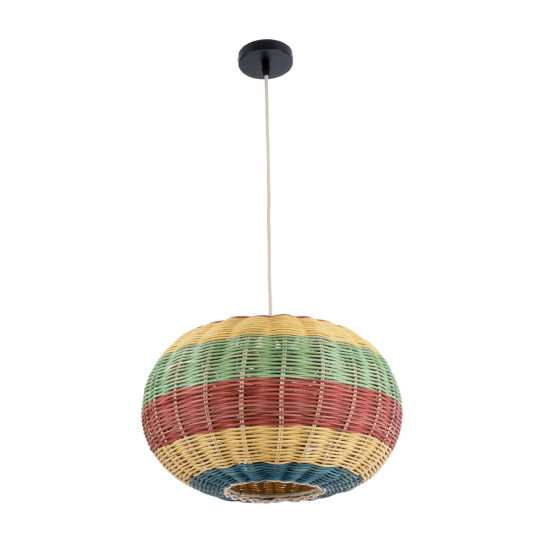 GloboStar® CABALLEROS 02055 Boho Κρεμαστό Φωτιστικό Πλέγμα Μονόφωτο 1 x E27 IP20 Πολύχρωμο Ξύλο - Μ40 x Π40 x Υ25cm