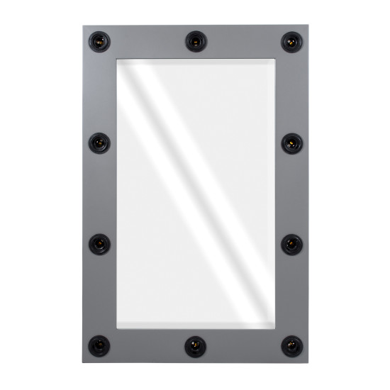 GloboStar® MAKEUP MIRROR-60x90-6 Μοντέρνος Καθρέπτης Μακιγιάζ με Πλαίσιο Φυσικού Ξύλου με Διακόπτη On/Off 10 x E27 AC220-240V - Μ60 x Π7 x Υ90cm - Γκρι Ανθρακί