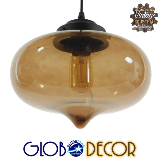 GloboStar® QUINN 01029 Vintage Κρεμαστό Φωτιστικό Οροφής Μονόφωτο 1 x E27 Γυάλινο Φιμέ Καφέ Φ26 x Y20cm