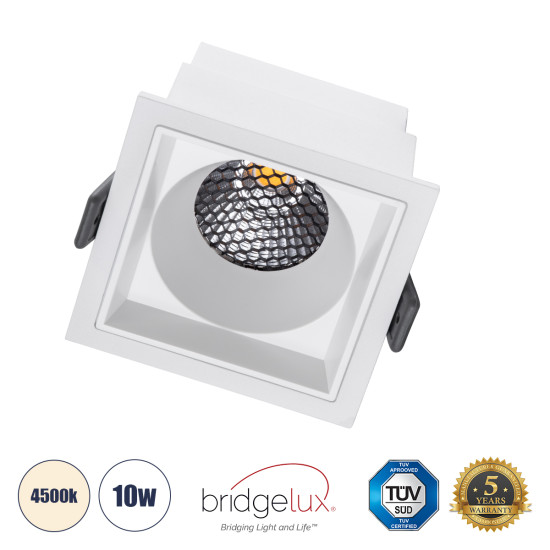 GloboStar® PLUTO-M 60272 Χωνευτό LED Spot Downlight TrimLess Μ8.4xΠ8.4cm 10W 1300lm 38° AC 220-240V IP20 Μ8.4 x Π8.4 x Υ5.9cm - Τετράγωνο - Λευκό & Anti-Glare HoneyComb - Φυσικό Λευκό 4500K - Bridgelux COB - 5 Years Warranty