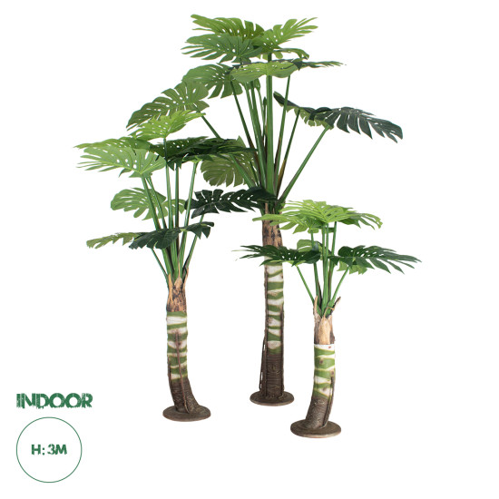 GloboStar® Artificial Garden MONSTERA SET 20090 - Τεχνητό Διακοσμητικό Σετ Φυτών Μονστέρα A:Υ300cm B:Υ200cm C:Υ150cm