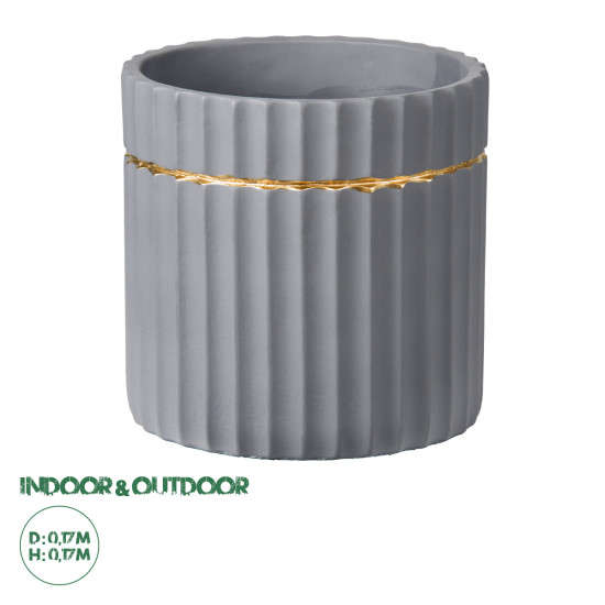 GloboStar® Artificial Garden PAXOS 20455 Πήλινο Κεραμικό Κασπώ Γλάστρα - Flower Pot Γκρι με Χρυσό Φ17cm x Υ17cm