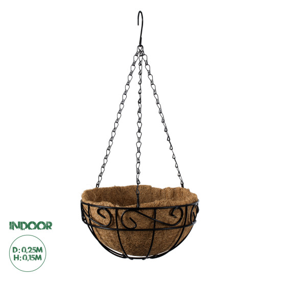 GloboStar® Artificial Garden KARYSTOS 20483 Κρεμαστό Κασπώ Γλάστρα - Flower Pot από Φλοιό Καρύδας Καφέ με Μαύρο Φ25cm x Υ15cm