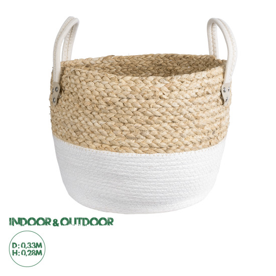 GloboStar® Artificial Garden NEVADA 20577 Διακοσμητικό Πλεκτό Κασπώ Γλάστρα - Flower Pot Μπεζ με Λευκό Φ33 x Υ28cm