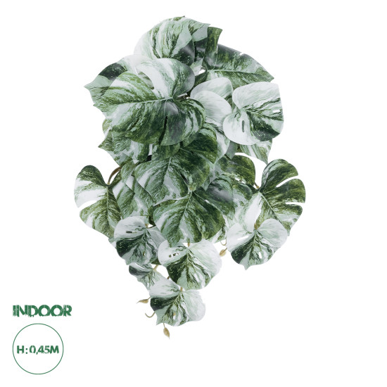 GloboStar® Artificial Garden ALBINO MONSTERA HANGING PLANT 20609 - Τεχνητό Διακοσμητικό Κρεμαστό Φυτό Μονστέρα Υ45cm