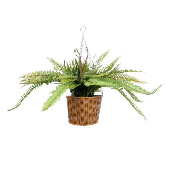 GloboStar® Artificial Garden FERN HANGING BOUQUET PLANT 20629 Τεχνητό Κρεμαστό Διακοσμητικό Φυτό Φτέρης  Y56cm