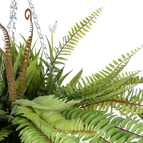 GloboStar® Artificial Garden FERN HANGING BOUQUET PLANT 20629 Τεχνητό Κρεμαστό Διακοσμητικό Φυτό Φτέρης  Y56cm