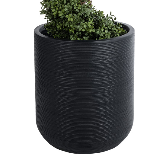 GloboStar® Artificial Garden DAMASCUS 20694 Διακοσμητικό Πολυεστερικό Τσιμεντένιο Κασπώ Γλάστρα - Flower Pot Μαύρο Φ45 x Υ45cm