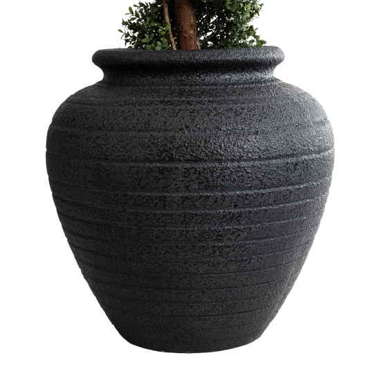 GloboStar® Artificial Garden OLYMPIA 20719 Επιδαπέδιο Πολυεστερικό Τσιμεντένιο Κασπώ Γλάστρα - Flower Pot Μαύρο Φ55 x Υ60cm