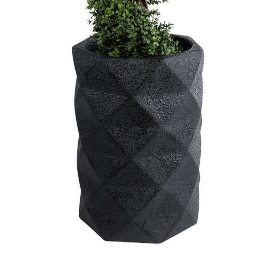 GloboStar® Artificial Garden GENOVA 20725 Επιδαπέδιο Πολυεστερικό Τσιμεντένιο Κασπώ Γλάστρα - Flower Pot Μαύρο Φ40 x Υ90cm