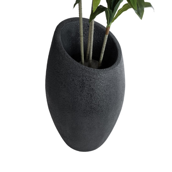 GloboStar® Artificial Garden MESTRE 20731 Επιδαπέδιο Πολυεστερικό Τσιμεντένιο Κασπώ Γλάστρα - Flower Pot Μαύρο Φ50 x Υ90cm