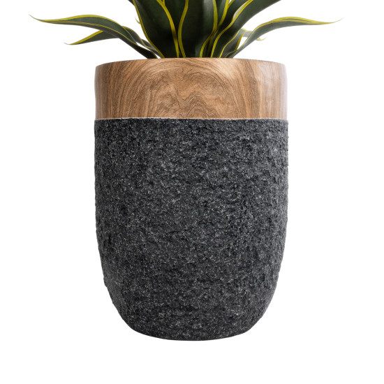 GloboStar® Artificial Garden BELLAGIO 20744 Επιδαπέδιο Πολυεστερικό Τσιμεντένιο Κασπώ Γλάστρα - Flower Pot Μαύρο με Καφέ Φ39 x Υ52cm